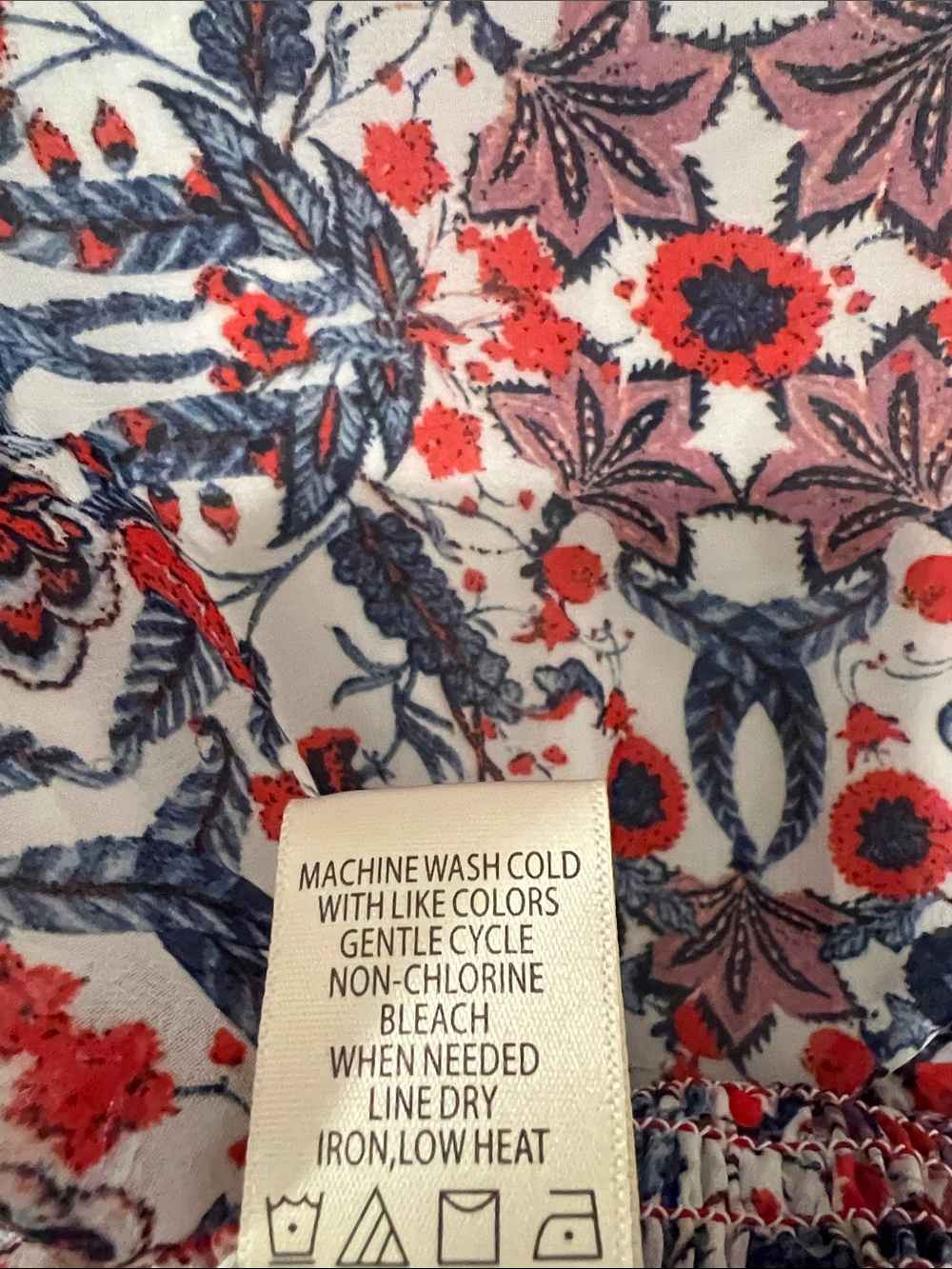 Max Studio Red White Blue Boho Floral Top Split Sleeves Smocked Two Layer Top XL - Picture 5 of 11